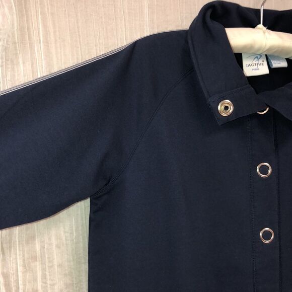 IActive PL Navy White Tripe Detail Snap Closure Mock Neck Athletic Jacket - Picture 5 of 14